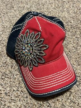Olive & Pique rhinestones flower baseball cap